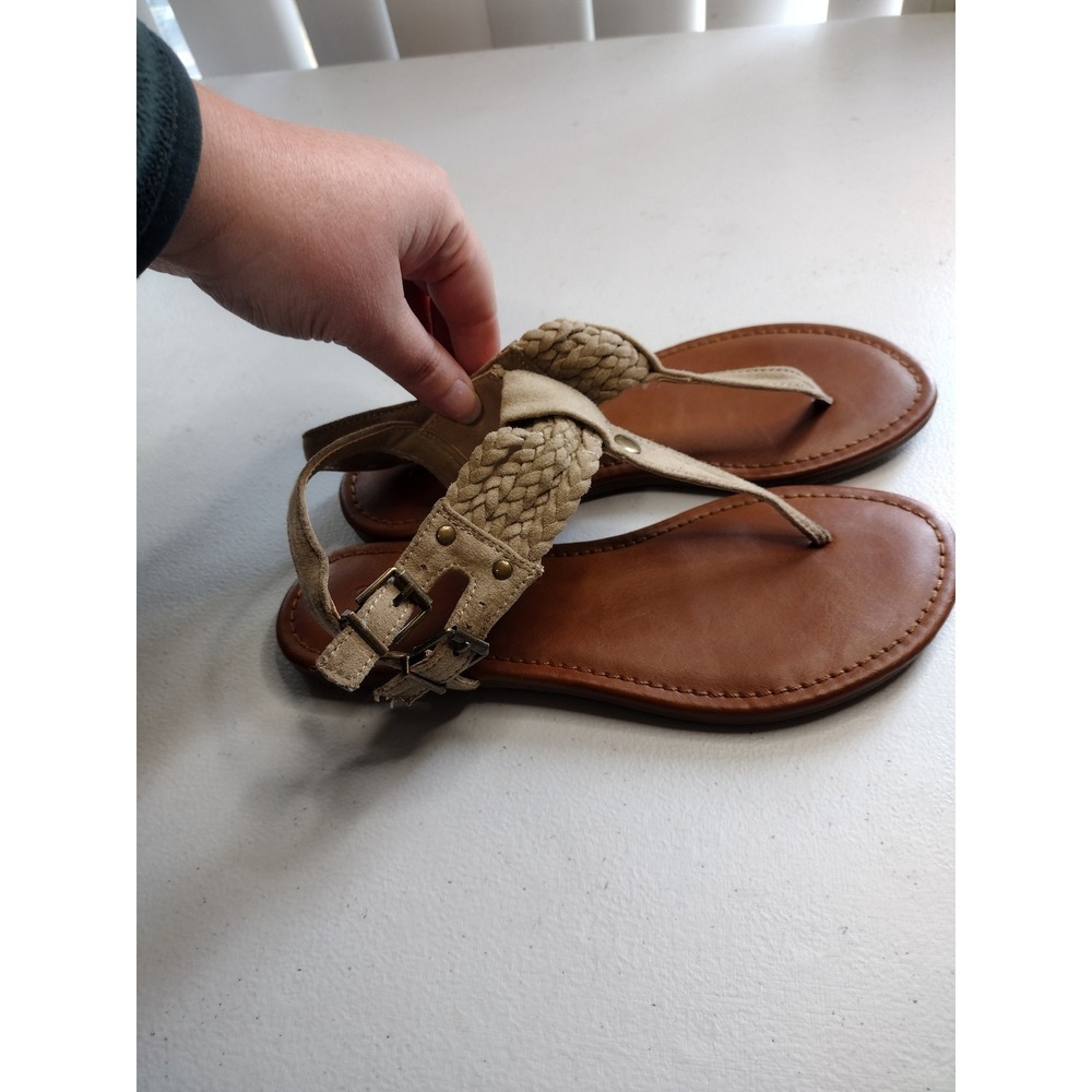 Curfew Tan Braided Strap Buckle Flat Thong Sandals Women Size 6